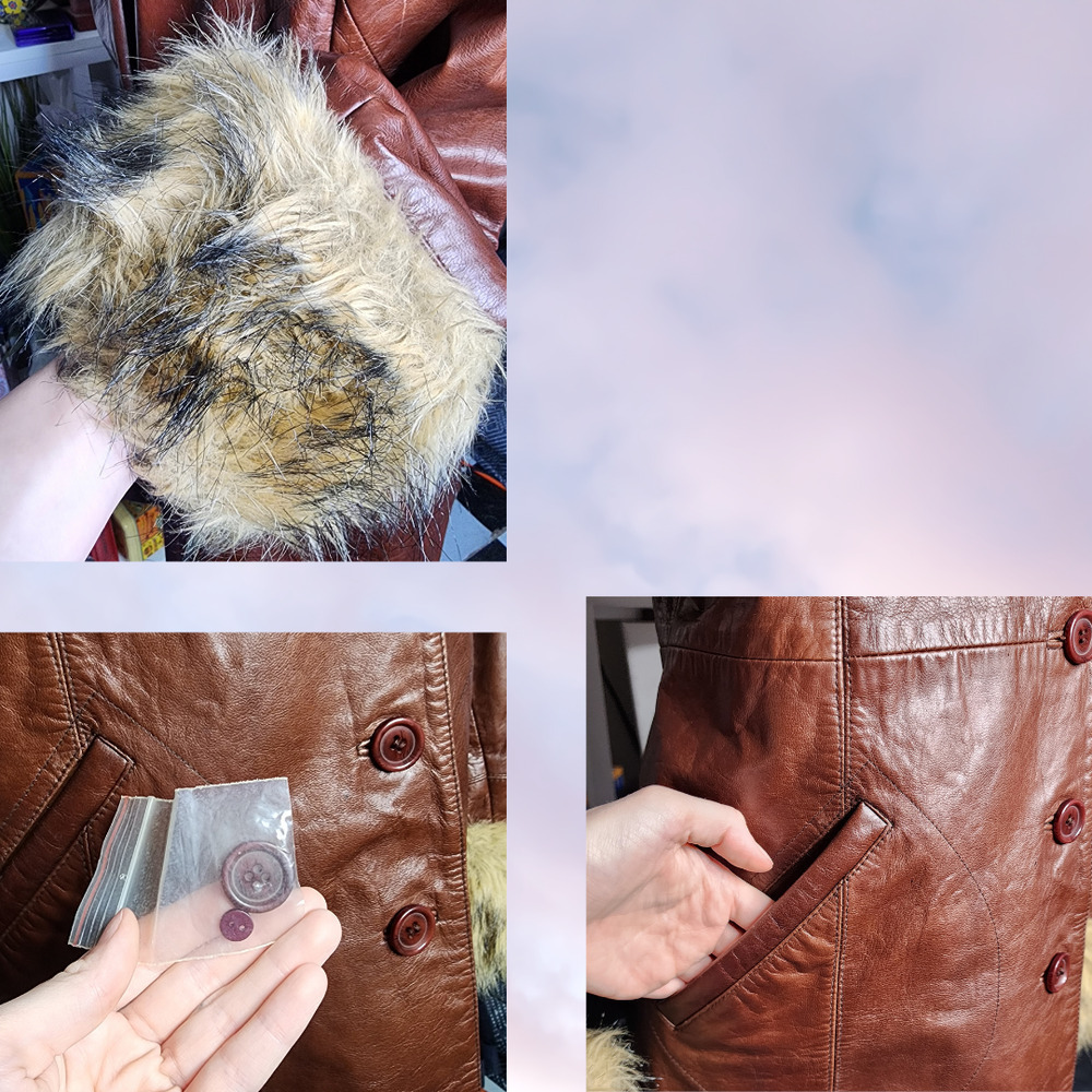 Vtg 90s Wilsons Leather Long Brown Faux Fur Collar Pennylane Trench Coat Sz L - Picture 6 of 8